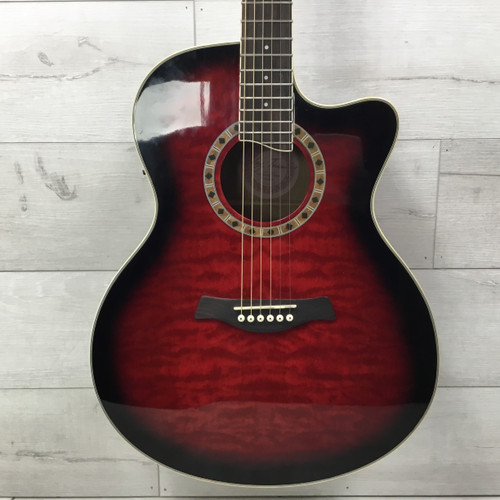 Vist Large View of Product Image Which is Used Jay Turser JTA424QCET Laminate Quilt Top Acoustic/Electric Guitar Red