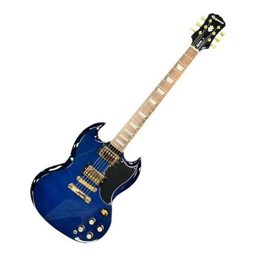 Vist Large View of Product Image Which is Used Epiphone LTD ED CUSTOM SHOP G400 DELUXE BLUE FLAM SG Type Electric Guitar Blue 6-String