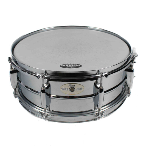 Vist Large View of Product Image Which is Used Pearl MIRROR CHROME STEEL SHELL SNARE Metal Snare Drum 14"