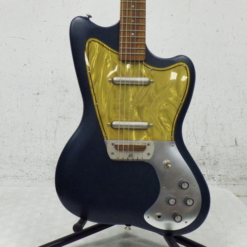 Vist Large View of Product Image Which is Used Danelectro Dead on 97 Baritone Vintage Offset Dbl Cutaway Guitar Blue Baritone