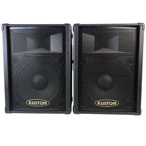 Vist Large View of Product Image Which is Used Kustom KPC15 Speaker Pair – 15" Passive PA Cabinets, 125W RMS, 8 Ohm, Horn Loaded