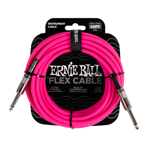 Vist Large View of Product Image Which is New - ERNIE BALL 6418 20FT STRAIGHT/STRAIGHT FLEX CABLE PINK