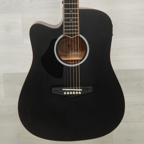 Vist Large View of Product Image Which is Used Vangoa VGE-1 Left Handed Laminate Top Acoustic Guitar Black