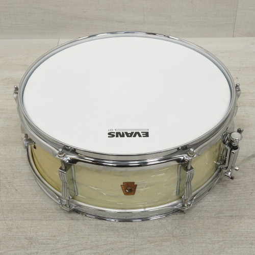 Vist Large View of Product Image Which is Used Ludwig 14x5 Pioneer Vintage Wood Snare Drum White Marine Pearl