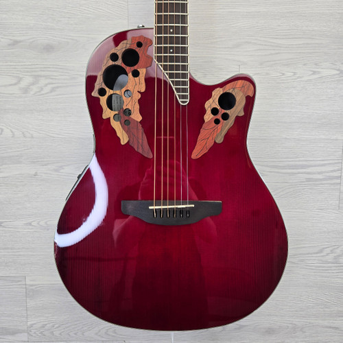 Vist Large View of Product Image Which is B-STOCK Ovation Celebrity Elite Super Shallow Solid-Top Acoustic/Electric Ruby Red