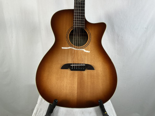 Vist Large View of Product Image Which is Used Alvarez MG710CESHB ACOUSTIC Solid Top Acoustic Guitar Tobacco Sunburst