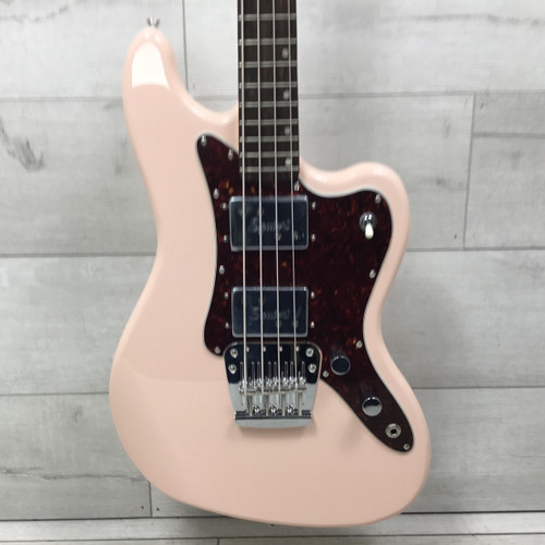 Vist Large View of Product Image Which is Used Squier FSR Paranormal Rascal HH SHP Bass Guitar Pink