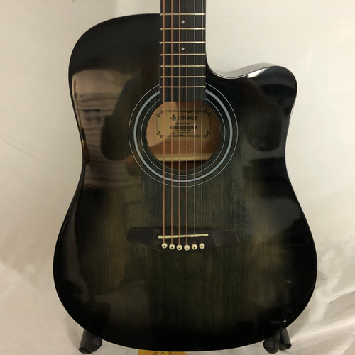 Vist Large View of Product Image Which is Used Donner EC1760 Laminate Top Acoustic Guitar Silver Burst 6-String