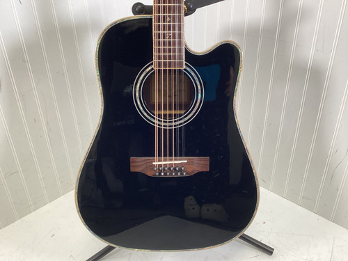 Vist Large View of Product Image Which is Used Zager ZAD-900CE12 Solid Top Acoustic Guitar Black
