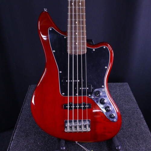 Vist Large View of Product Image Which is Used Squier JAGUAR V VINTAGE MODIFIED 5 STRING Bass Guitar Red 5-String