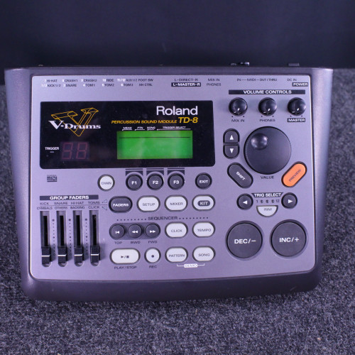 Vist Large View of Product Image Which is Used Roland TD-8 MODULE W/ PWR AND CABLES Electronic Drum Module