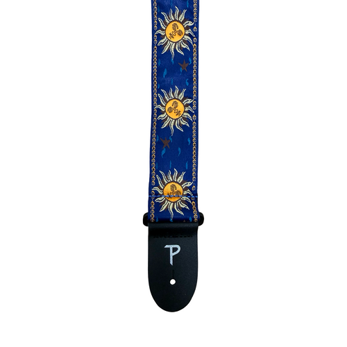 Vist Large View of Product Image Which is New PERRI'S LEATHER 2" SUNS BLUE JACQUARD GUITAR STRAP