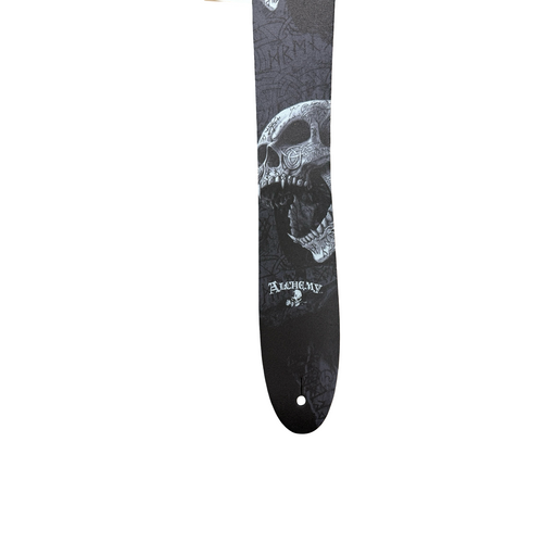 Vist Large View of Product Image Which is New PERRI'S LEATHER 2.5" ALCHEMY DIRECT LEATHER GUITAR STRAP - BESERKER SKULL