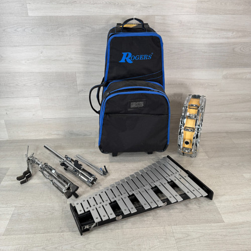 Vist Large View of Product Image Which is Used Rogers Percussion Bell Set and Snare Drum