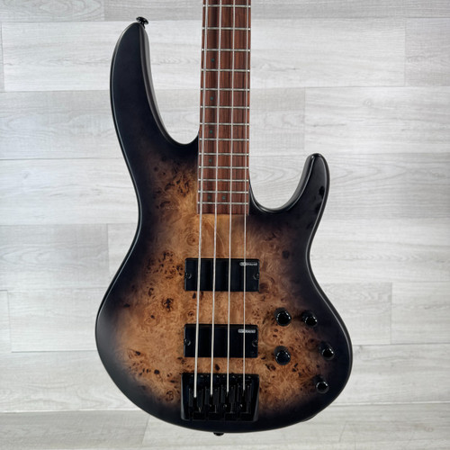 Vist Large View of Product Image Which is Used ESP LTD D-4 Burled Poplar Black Bass Guitar - Natural Satin