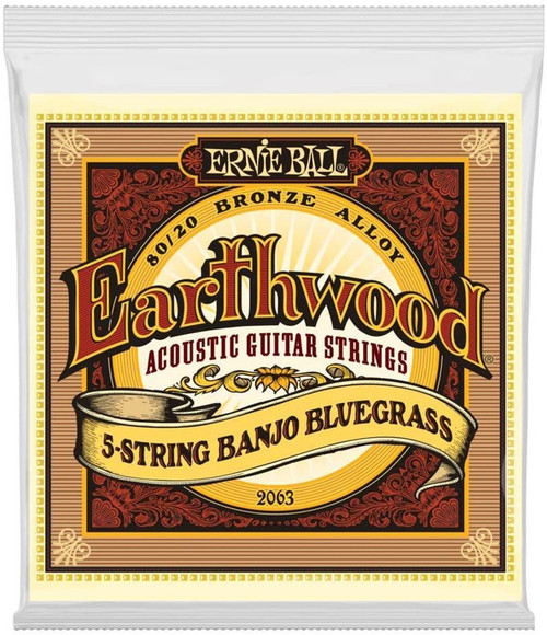 Vist Large View of Product Image Which is Ernie Ball 2063 Earthwood 80/20 Bronze Light 5-String Banjo Strings 9-20