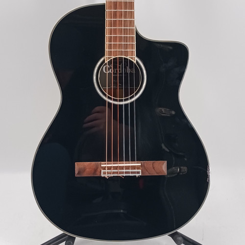 Vist Large View of Product Image Which is Used Cordoba FUSION 5 JET Laminate Top Acoustic Guitar Black