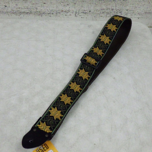 Vist Large View of Product Image Which is Used ACE BLACK GREEN GOLD PATTERN STRAP Guitar Accessory