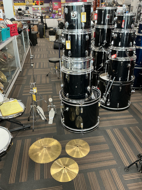Vist Large View of Product Image Which is Used Synsonics 5 PIECE SHELL KIT + HRDWR AND CYMBALS Drum Shells and Hardware Black