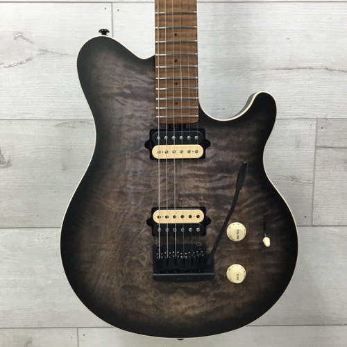 Vist Large View of Product Image Which is Used Musicman Axis Super Sport Quilt Charcoal Double Cut Electric Guitar 