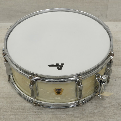 Vist Large View of Product Image Which is Used Ludwig 14x5 Pioneer Transition Badge Vintage Wood Snare Drum As Is
