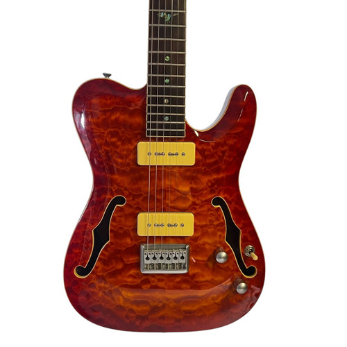 Vist Large View of Product Image Which is Used Raven West Guitars Thinline T-Style Semi-Hollow Electric Guitar - Orange