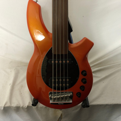 Vist Large View of Product Image Which is Used Musicman BONGO 5 STRING FRETLESS Bass Guitar Orange 5-String