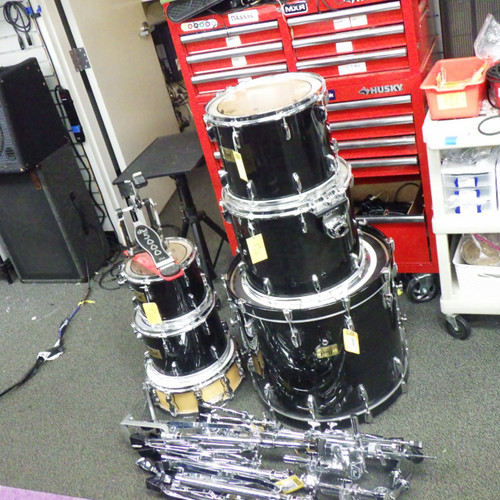 Vist Large View of Product Image Which is Used Pearl Prestige Session Kit 10 12 14 16 22 Drum Shells and Hardware Black