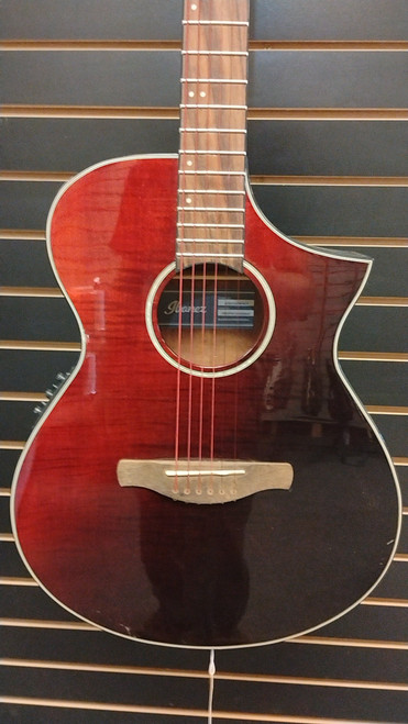 Vist Large View of Product Image Which is Used Ibanez AEWC32FM-RSF Laminate Top Acoustic Guitar Red 6-String