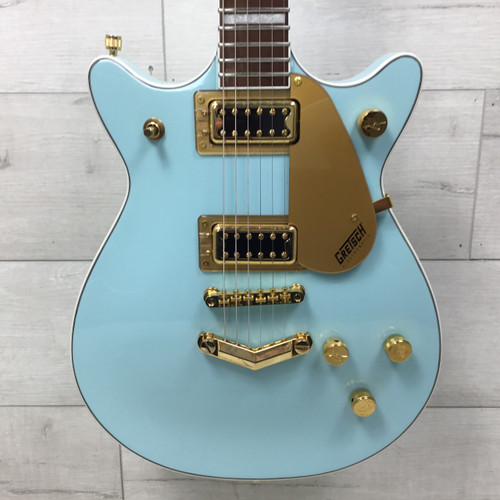 Vist Large View of Product Image Which is Used Gretsch G5232 Electromatic Double Jet FT Daphne Blue w/Gold Hardware