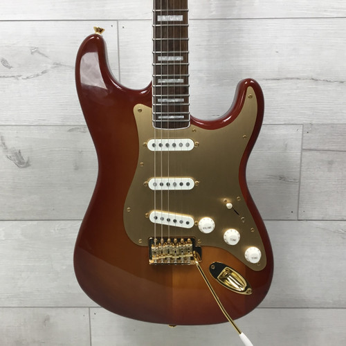 Vist Large View of Product Image Which is Used Squier 40th Anniversary Stratocaster Gold Edition Electric Guitar Sienna Sunburst