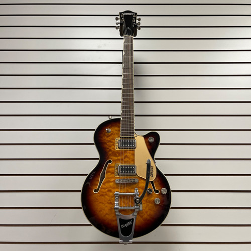 Vist Large View of Product Image Which is Used Gretsch G5655T-QM Semi-Hollow Electric Guitar Sunburst 6-String