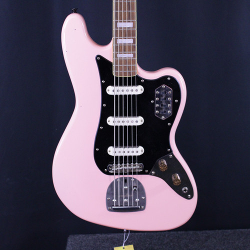 Vist Large View of Product Image Which is Used Squier BASS VI ELECTRIC BASS GUITAR Bass Guitar Pink 6-String