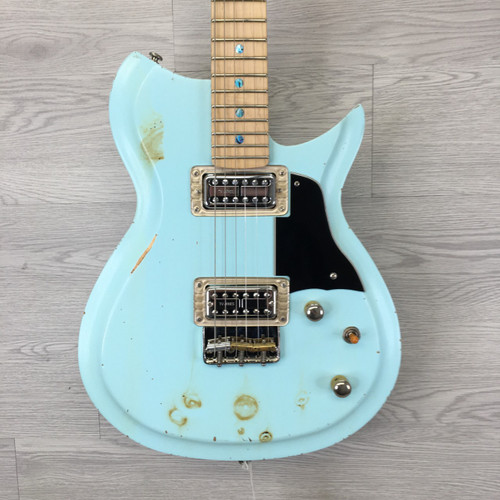 Vist Large View of Product Image Which is Used WATERSLIDE TELEBACKER Offset Double Cutaway Electric Guitar Blue 6-String