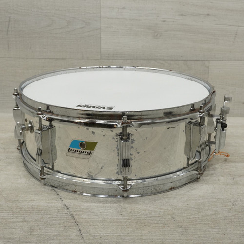 Vist Large View of Product Image Which is Used Ludwig 14x5 Chrome Over Wood Vintage Snare Drum