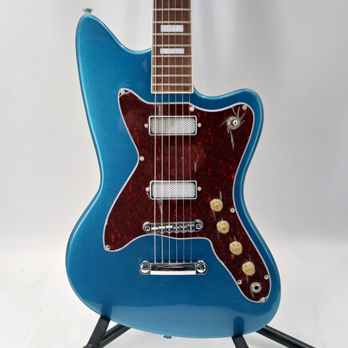 Vist Large View of Product Image Which is Used Silvertone 1478 OFFSET SOLID BODY LAKE PLACID Offset Double Cutaway Electric Guitar Blue 6-String
