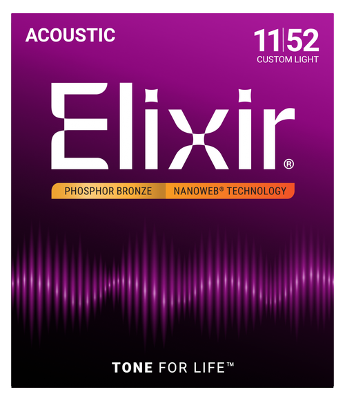 New Elixir NanoWeb Phosphor Bronze 11-52 Custom Light 40015-16027