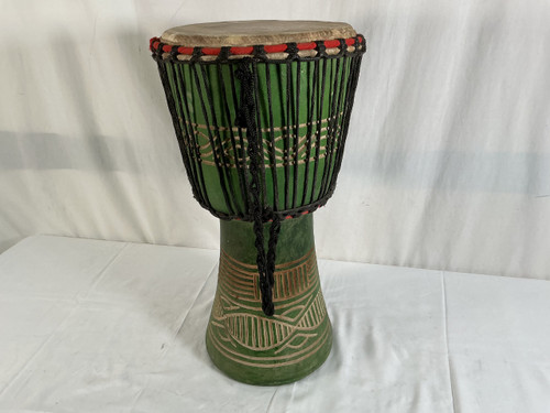 Vist Large View of Product Image Which is Used NO BRAND (Brandless Product) HAND CARVED SM DJEMBE GREEN FIELDS Djembe