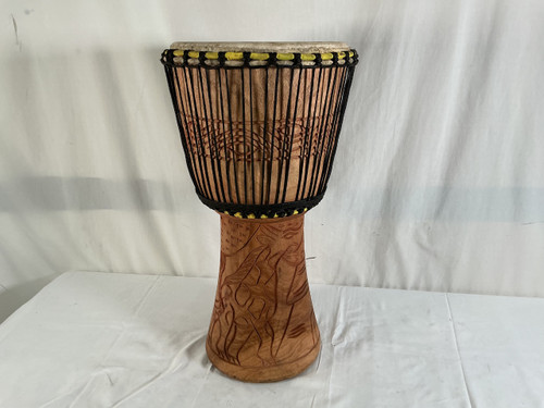 Vist Large View of Product Image Which is Used NO BRAND (Brandless Product) HAND CARVED MED DJEMBE GIRAFFE WOOD Djembe