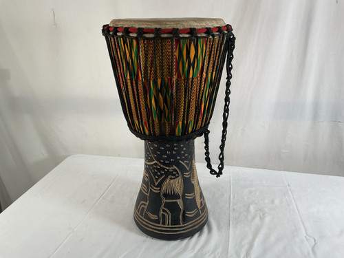 Vist Large View of Product Image Which is Used NO BRAND (Brandless Product) AS IS HAND CARVED MED DJEMBE CLOTH TREE Djembe