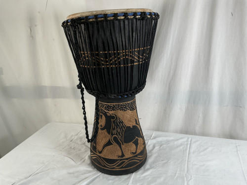 Vist Large View of Product Image Which is Used NO BRAND (Brandless Product) HAND CARVED LG DJEMBE BLACK LION Djembe