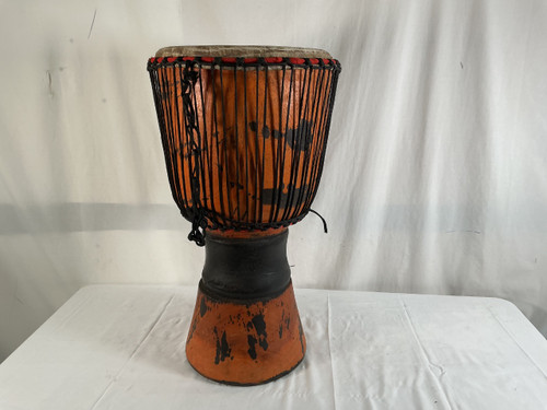 Vist Large View of Product Image Which is Used NO BRAND (Brandless Product) HAND CARVED LG DJEMBE ORANGE/BLACK Djembe