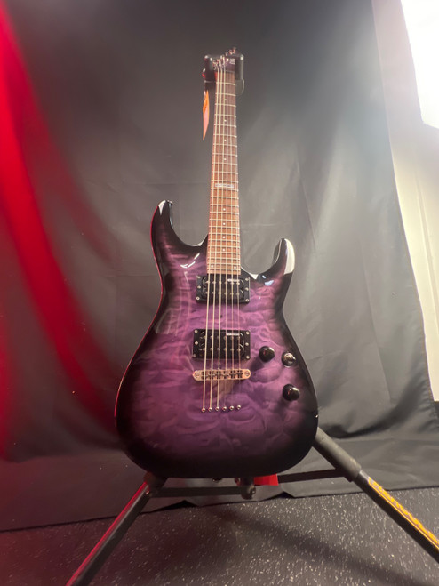 Vist Large View of Product Image Which is Used LTD MH-100QMNT Offset Double Cutaway Electric Guitar Purple 6-String