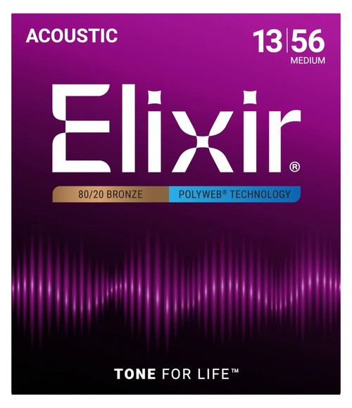 Vist Large View of Product Image Which is New Elixir 80/20 Bronze Acoustic Guitar Strings With Polyweb Technology (13-56)