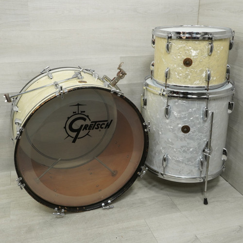 Vist Large View of Product Image Which is Used Gretsch 3pc Round Badge Vintage Drum Shell Kit White Marine Pearl