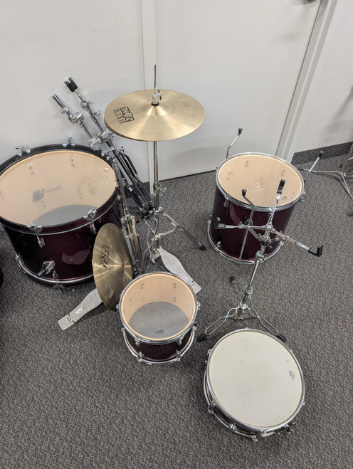Vist Large View of Product Image Which is Used Drum Zone 4PC DRUM KIT Vintage Drum Shells and Hardware Red