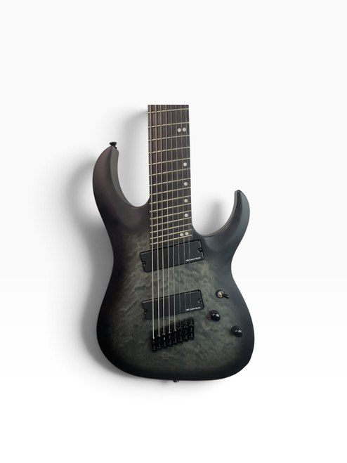 Vist Large View of Product Image Which is Used Harley Benton MULTISCALE-8 QBB Modern Metal Electric Guitar Black 8-String