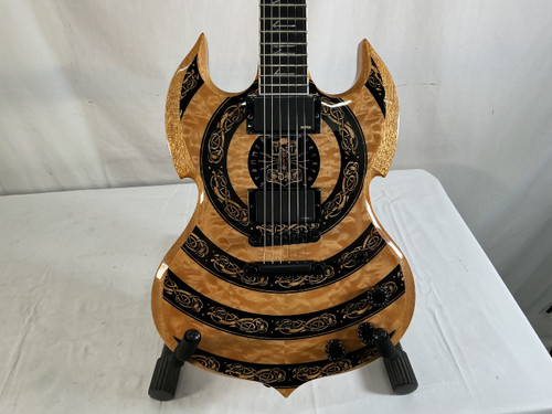 Vist Large View of Product Image Which is Used Schecter BARBARIAN NORSE DRAGON BULLEYE RAWTOP Modern Metal Electric Guitar Custom Graphics 6-String