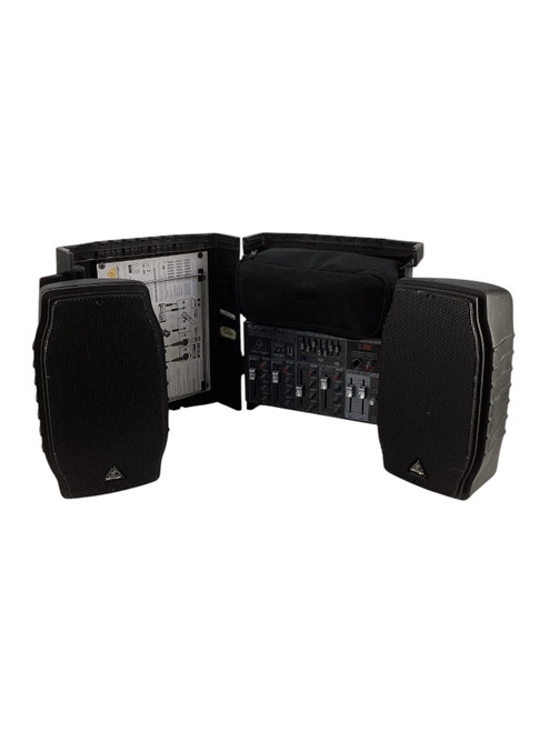 Vist Large View of Product Image Which is Used Behringer Europort PPA200 Portable PA System w/POWERED MIXER/2 WIRELESS MICS+SPEAKERS+CABLES
