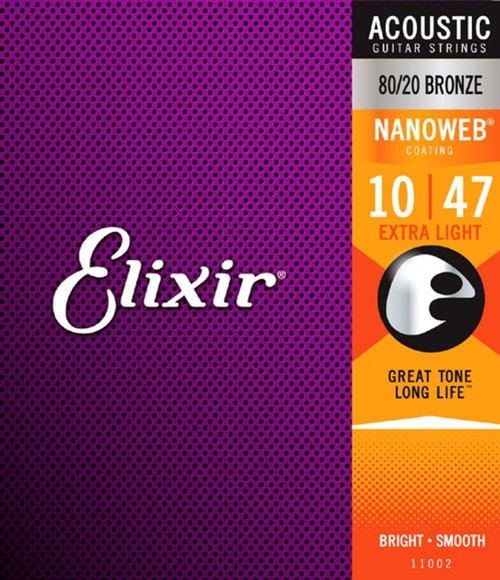 New Elixir Acoustic 80/20 Bronze Guitar Strings With Nanoweb Coating (10-47) 41117-HAR11002